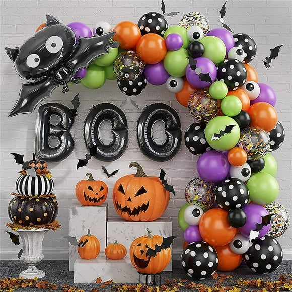 Halloween Confetti Latex Balloon Arch Boo Bat Stickers Kit Garland Party Halloween Decoration Decors Set