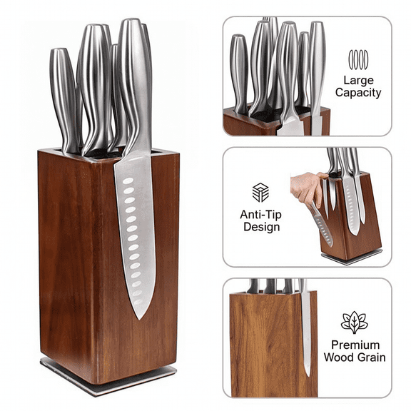 Magnetic Knife Block without Knives,360°Rotatable Knife Holder With with Four Sided Magnets & Non-Slip Base, Extra Large Capacity Knife Storage for Knives and Utensils, Countertop Knife Organizer