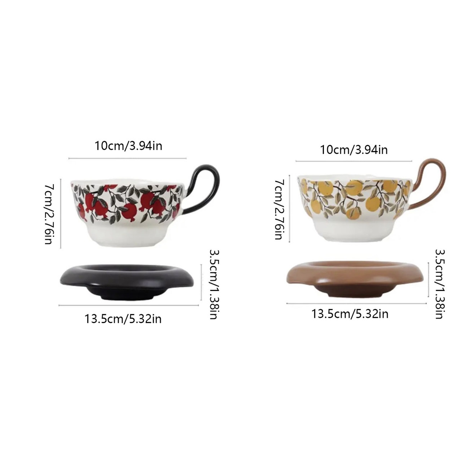 8.1oz Ceramic Coffee Mug with Saucer Set, Vintage Ceramic Latte Art Mug for Espresso, Milk, Americano