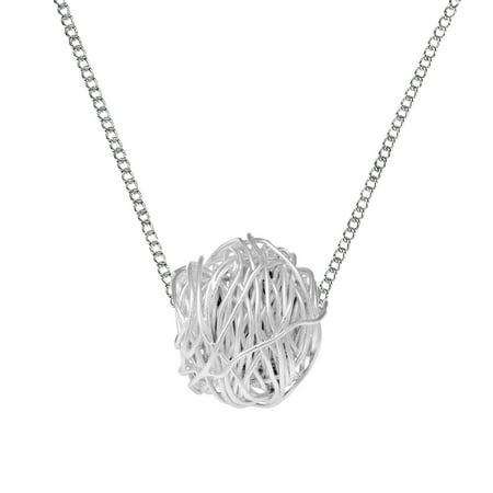 Tangled Wire Wrap Round 3D Ball Sterling Silver Necklace