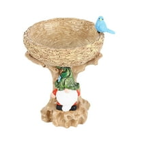 Qocolhg Garden Gnome Statue with Bird Bath 7inch Resin Bird Nest Birdbath Bowl Feeder with Colorful Bird Figurines on The Branch, Patio Yard Art Lawn Sculpture Ornaments (Blue)