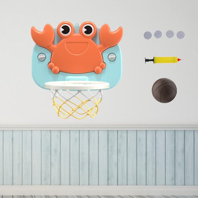 Aro de baloncesto de succión de dibujos animados divertidos con accesorios de pelota inflable Juguete de pared para fanáticos del baloncesto ejercicio Azul claro