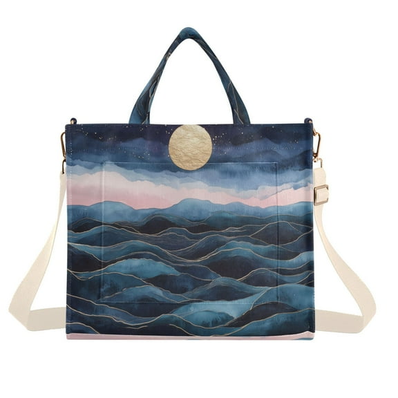 FORMRS Womens Corduroy Tote Bag Crossbody Shoulder Handbag with Pocket, Ocean Waves