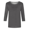 thumbnail image 5 of Inleife Womens Shirts 3/4 Sleeves Fashion Solid T-Shirt Mid-length Women's Three Quarter Sleeve Blouse Round Neck Casual Tops, 5 of 5