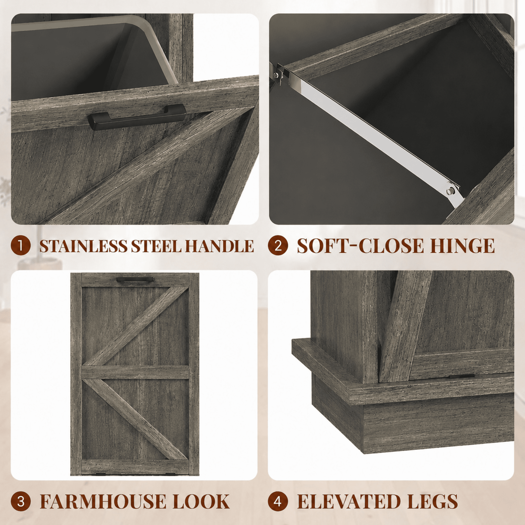 HOQBN Tilt Out Trash Can Cabinet, 10-Gallon Farmhouse Hidden Garbage Cabinet with Drawer, Dog Proof Wooden Trash Storage Cabinet for Kitchen, Laundry, Living Room, Office Grey+Brown