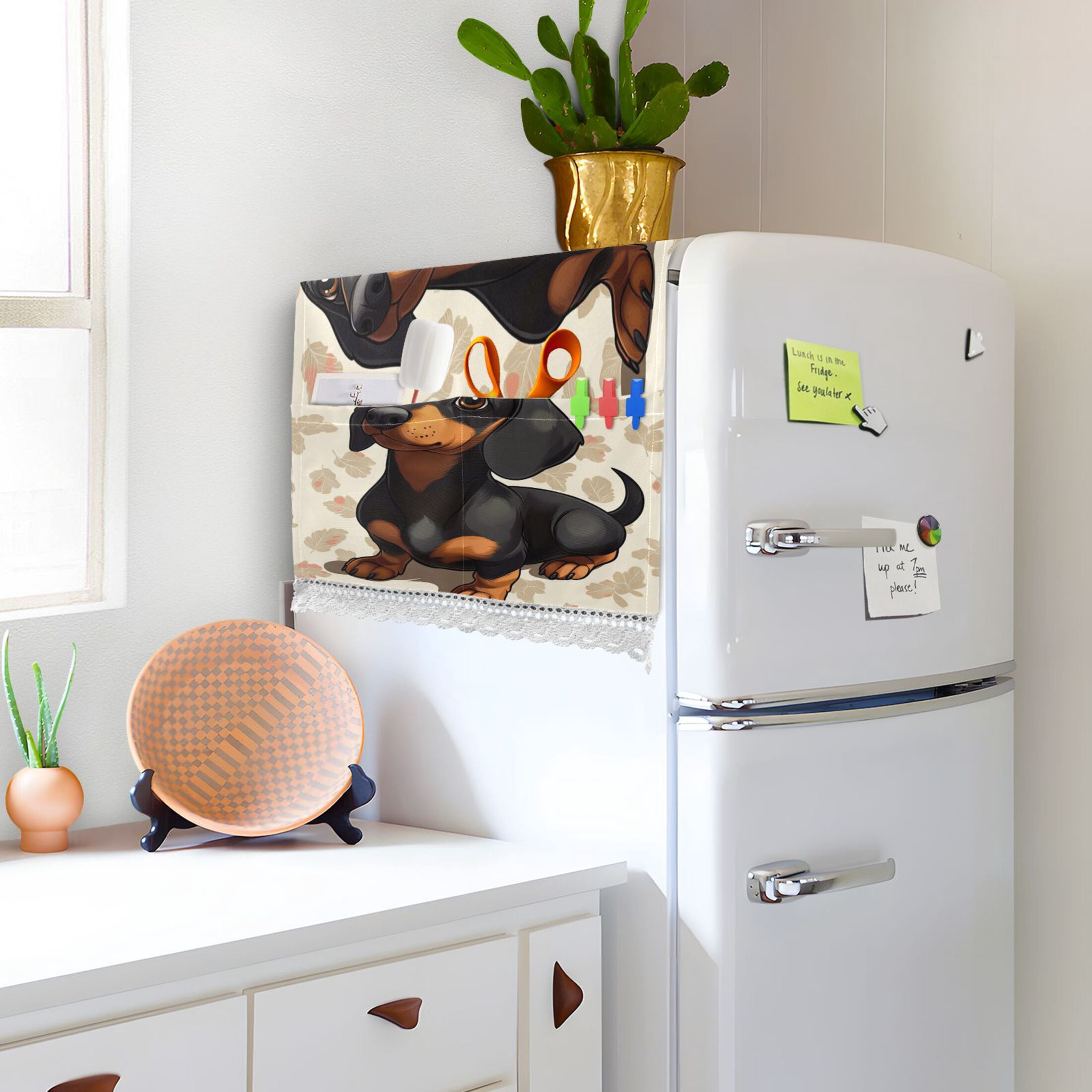 Dachshund PatternWasher and Dryer Covers Dust-Proof and Oil Resistant Fridge Cover with 4 Storage Pockets Washing Machine Top Cover for Laundry Kitchen Home 51.2 x 22 In
