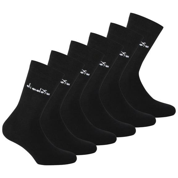 Diadora Unisex Socks, 6-Pack - Sports Socks, Cotton, Logo, Solid Color Black 43-46