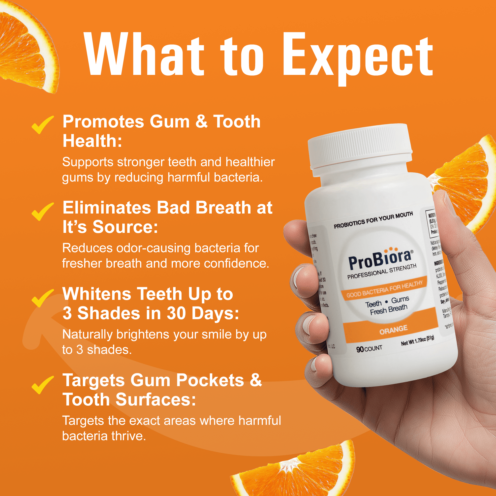 ProBiora Health Oral Probiotic Mints, Orange, 90 Tablets, Adult, No Artificial Flavors