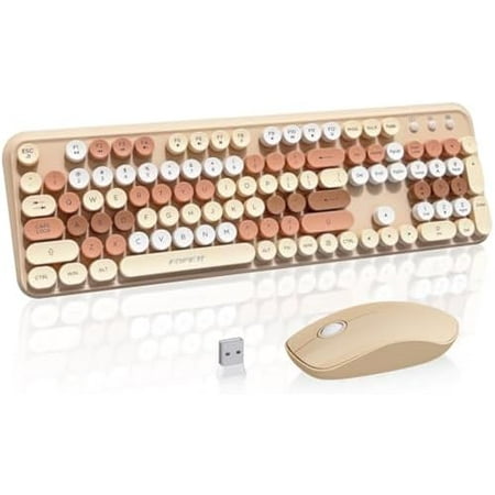 2.4GHz Wireless Keyboard and Mouse Set with Switch Button – Full-Size Keyboard – Compatible for Windows/Laptop/PC/Notebook/Smart TV and More – Milk Tea Colorful