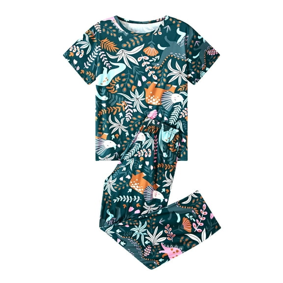 VALMASS Womens Pajama Set Cute Graphic Crewneck Shirt and Long Pant Pjs Sets 2Pc Sleepwear Loungewear (L, Green)