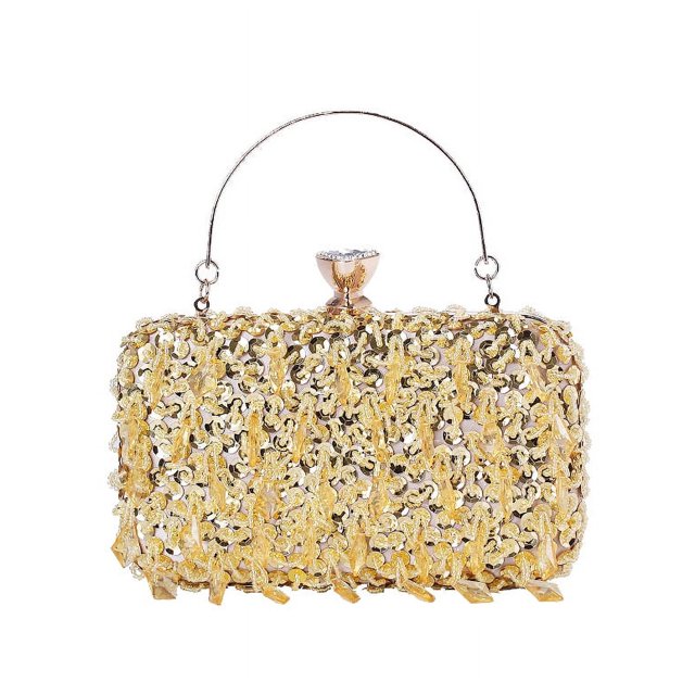 Bolsos De Noche De Embrague Con Brillo Para Mujer Bolsos De Mano Con Borlas De Cáscara Dura Pura Para Fiestas Club De Bodas - Z-Oro