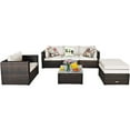 thumbnail image 1 of Patiojoy 6PCS Rattan Patio Furniture Set Cushioned Sofa Chair Ottoman White, 1 of 6