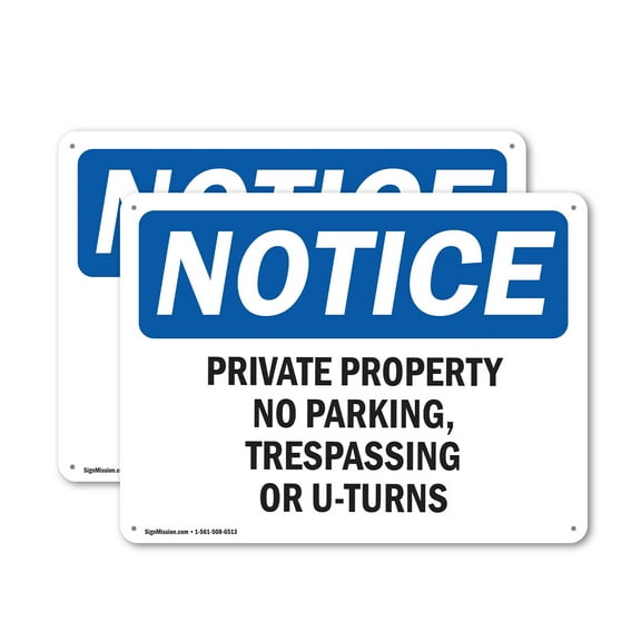 (2 Pack) Private Property No Parking Trespassing OSHA Notice Sign 18 Inch X 12 Inch Indoor / Outdoor Rust-Free Aluminum Metal Signs for Workplace, Workshop, and Construction Site, Made