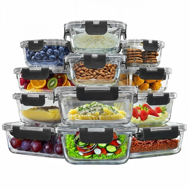 Set de Contenedores Herméticos de Vidrio con Tapas de Alta Calidad, Capacidades Variadas para Almacenamiento de Alimentos (12 Contenedores)