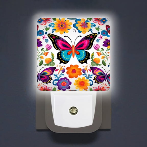 LED Night Lights Lamp with Dusk to Dawn Sensor, Vibrant And Colorful Pattern Featuring Butterflies Flowers And Leaves Night Light Plug Into Wall for Kids Room, Bedroom, Bathroom, Kitchen, Hallway