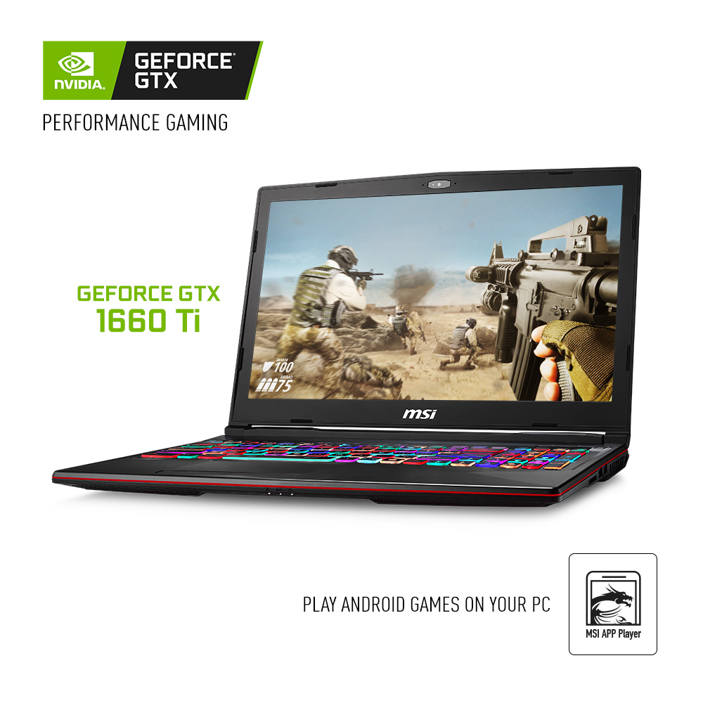 MSI GL63 15.6" Gaming Laptop, Intel Core i7-9750H, NVIDIA GeForce GTX 1660Ti, 32GB, 512GB NVMe SSD, Black, 9sdk-842 - image 2 of 5