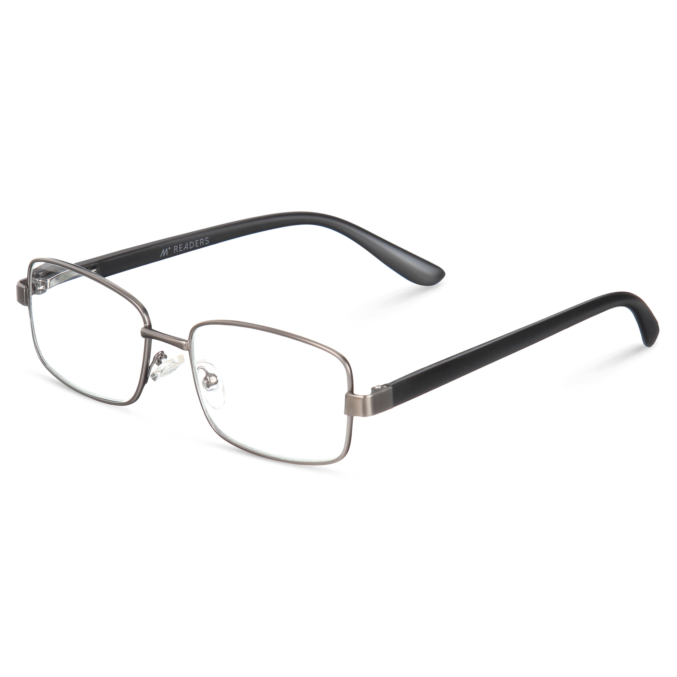 M Readers Men's Reed +1.50 Rectangle Reading Glasses with Case, Dark Gunmetal