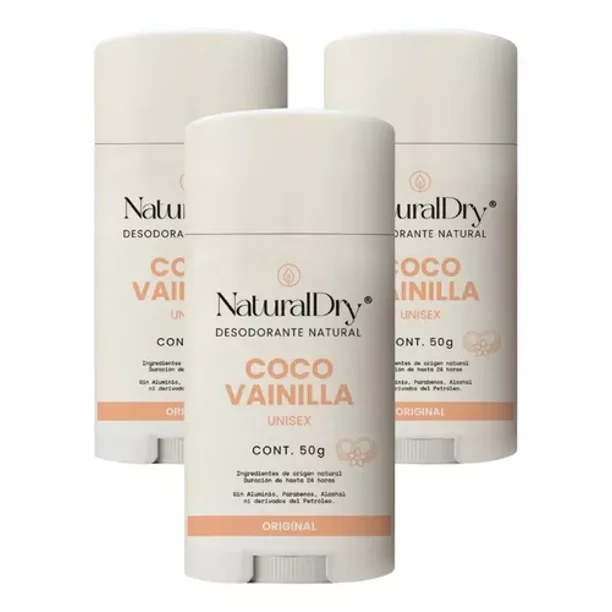 Desodorante Naturaldry en Barra Coco Vainilla 3 Pack de 50g