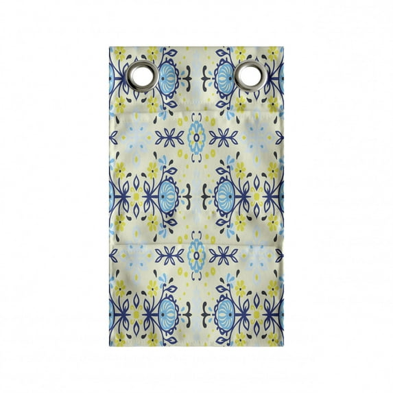 Floral Hanging Pocket Organizer, Colorful Folkloric Flowers and Leaves Print, Printed Polyester Storage Bag with Pockets, 9" x 16", Cream Quartz Sky Blue