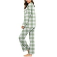 thumbnail image 5 of Fengactive Women's 2-Piece Checkered Pajama Set Long Sleeve V-Neck Top with Contrast Trim and Loose Pants Lounge Sleepwear, 5 of 7