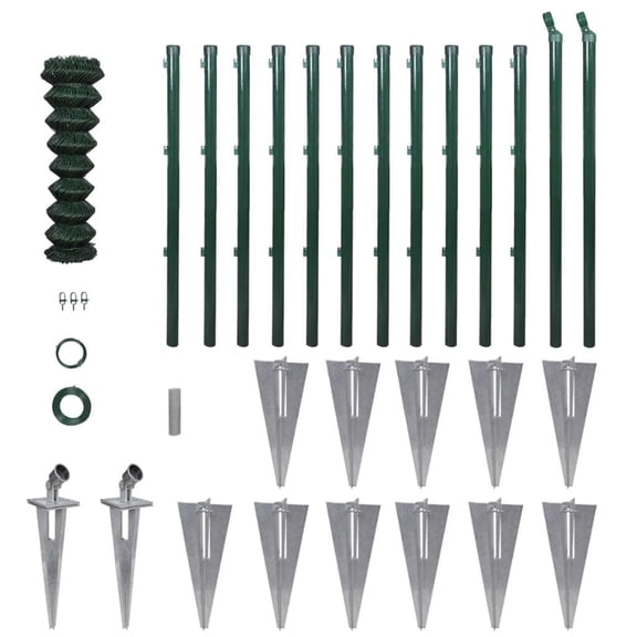 vidaXL Chain Link Fence with Posts Spike Galvanized Steel Border Multi Sizes