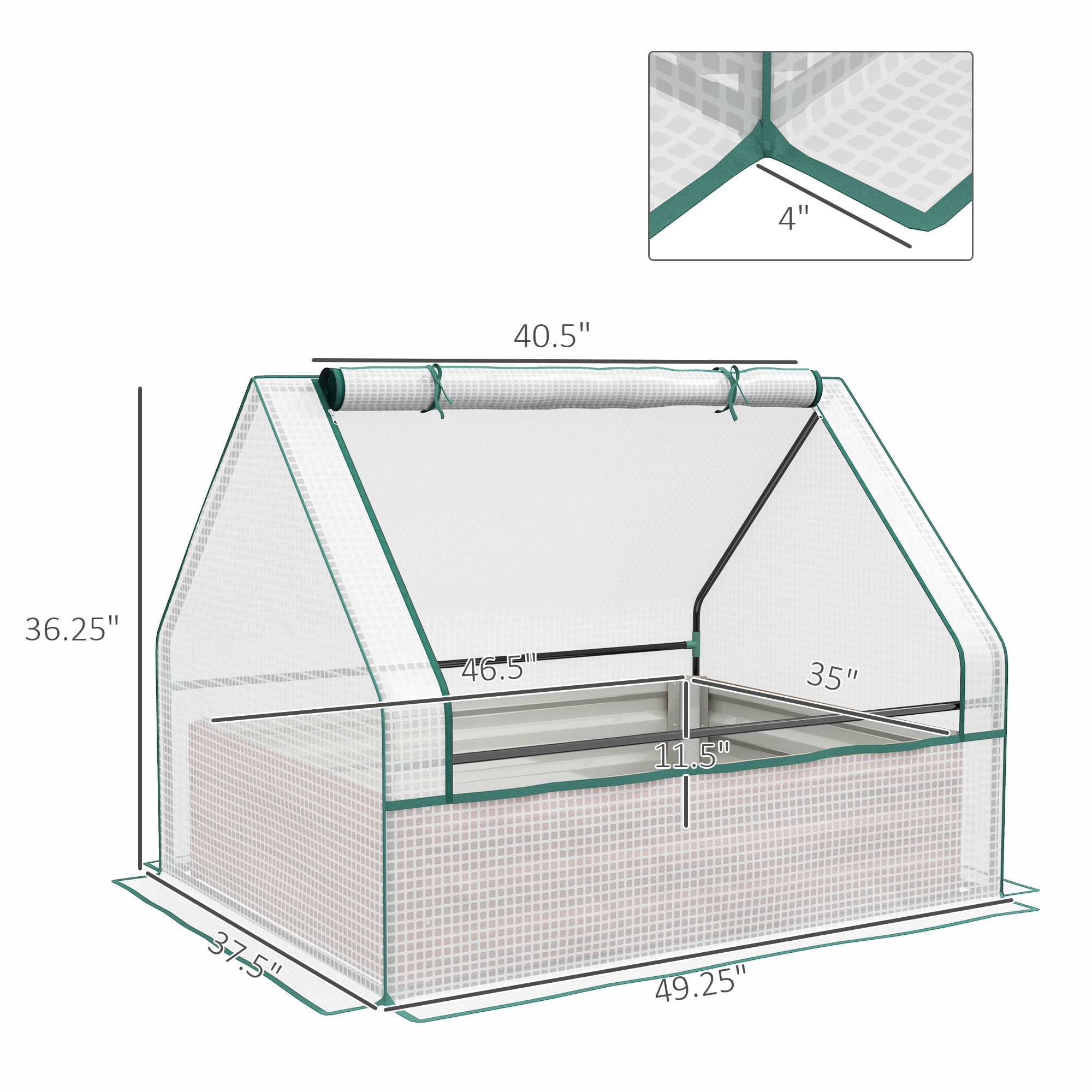 Outsunny Raised Garden Bed with Small Greenhouse, White and Brown