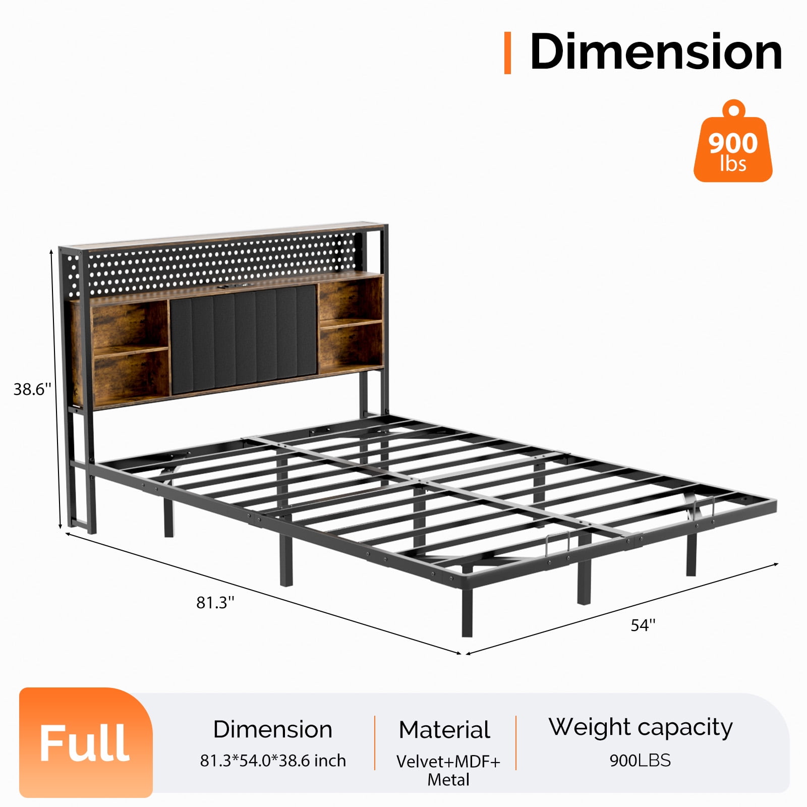 Zimtown Full Floating Bed Frame, Platform Bed with Charging Station, No Box Spring Needed, Black