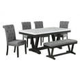 thumbnail image 2 of Transitional Weathered Gray Wood Dining Table with Faux Marble Top, 2 of 4
