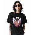 thumbnail image 2 of Women's T-Shirts, Valentine's Day Love Heart Cotton Crewneck Tee Short Sleeve Casual Tops Loose Graphic T-Shirt Black, M, 2 of 7
