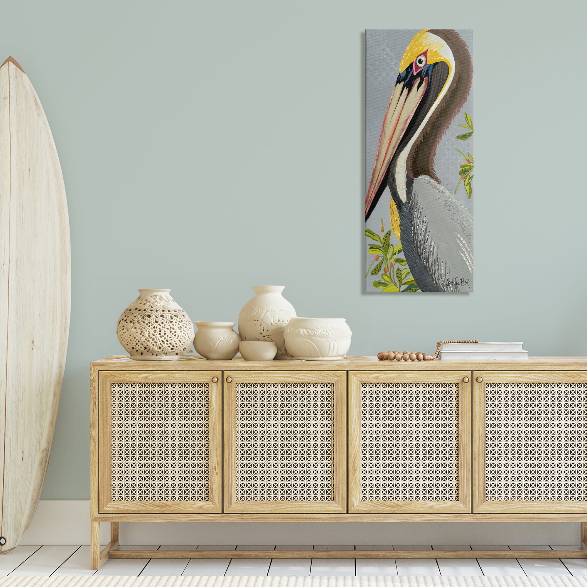 Stupell Industries Pelican on Grey Animals & Insects Painting Gallery Wrapped Canvas Art Print Wall Art, 20 x 48