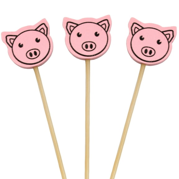 BambooMN 3.9" Pink Pig Fancy Cocktail Appetizers Bamboo Toothpick Picks Stirrer Sticks for Fruit Party, Charcuterie Accessories and Drinks, 100 Pieces