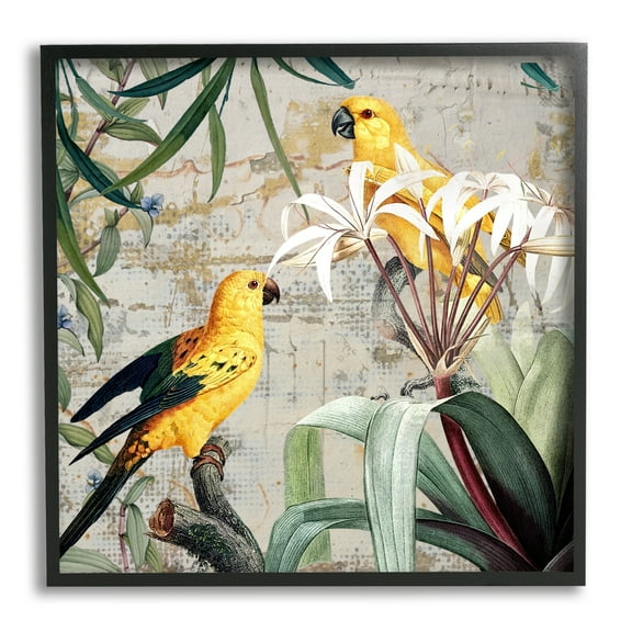Stupell Industries Tropical Yellow Birds Collage Animals & Insects Painting Black Framed Art Print Wall Art, 12 x 12