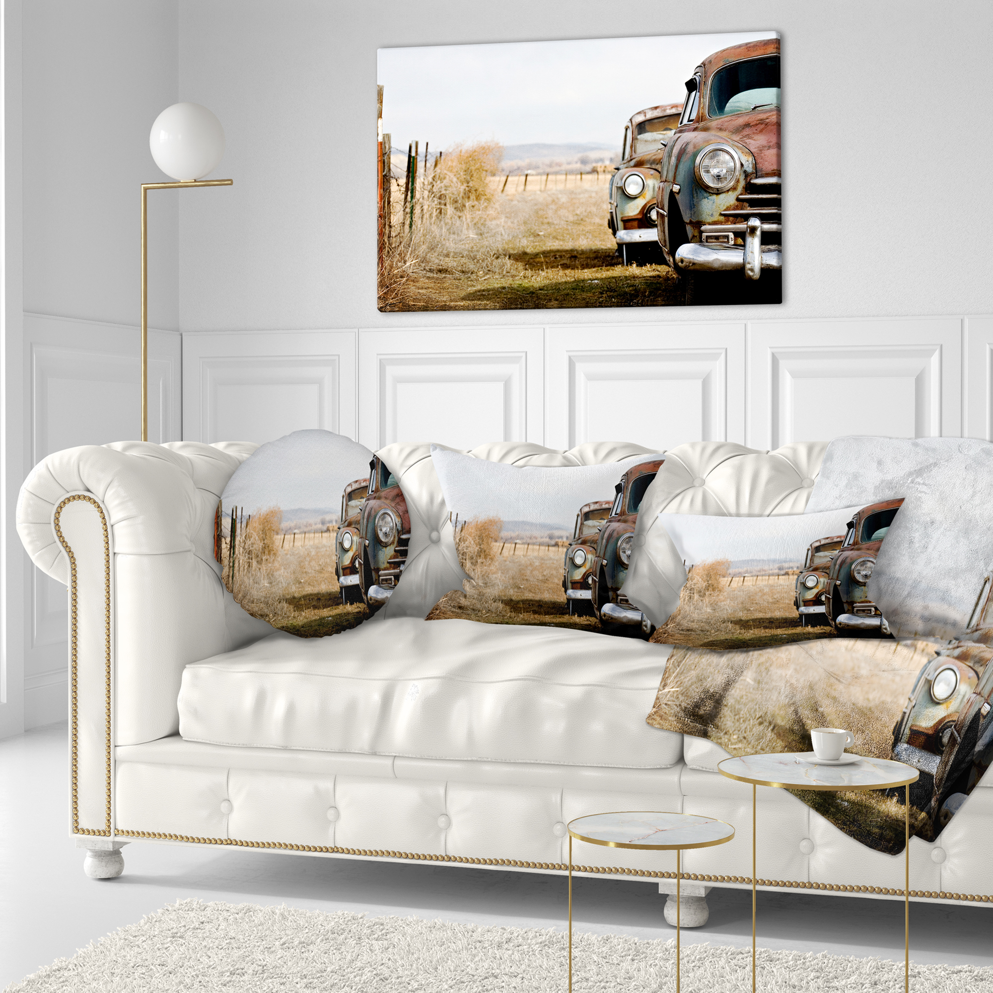 Designart Vintage Cars - Contemporary Throw Pillow - 12x20