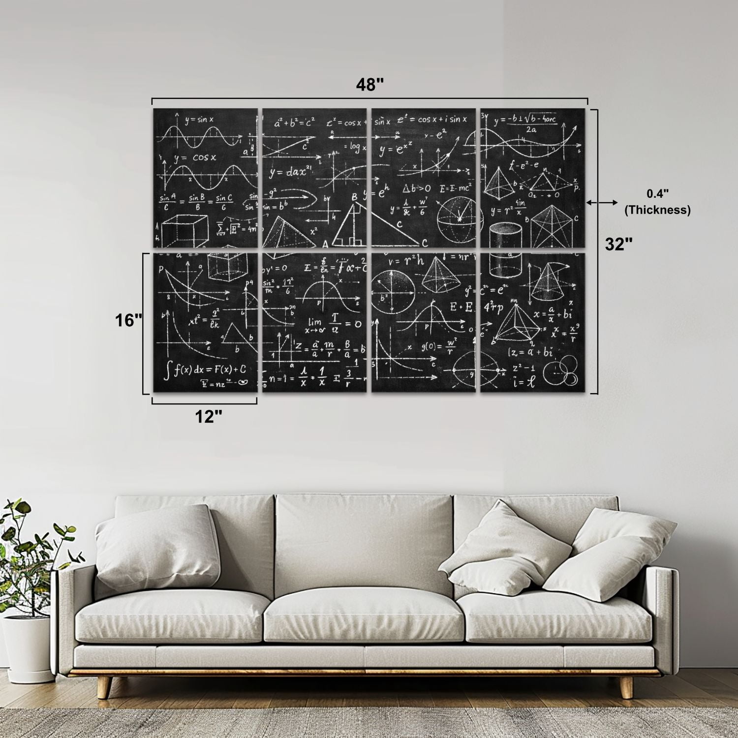 Classroom 8 Pack Art Acoustic Panels Sound Absorbing Chalkboard Filled Mathematical Equations Graphs Geometric Diagrams Decorative Soundproof Wall Panels Self Adhesive Kids Game Room 48"x32"
