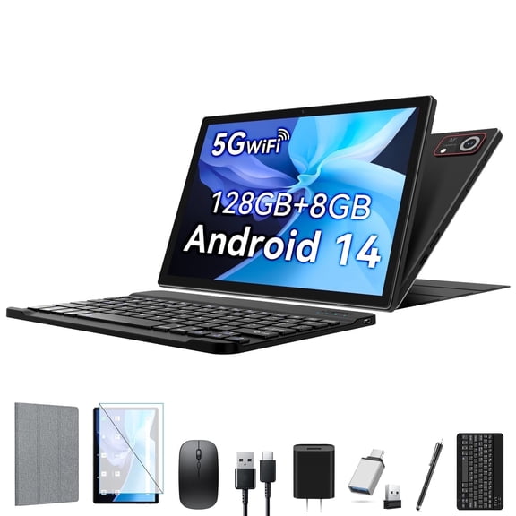 Android 14 tablet 10.1 inch,8GB RAM 128GB ROM,Unisoc T606 CPU,7000mAh 1920*1200 IPS HD Touchscreen,5G WiFi,Bluetooth,5 13MP Camera,GPS(Black)