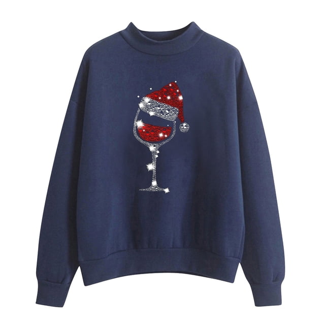EGNMCR Chandail en Molleton de Noël pour Femmes Col Roulé Imprimé Couleur Unie Chandail Ample à Manches Longues
