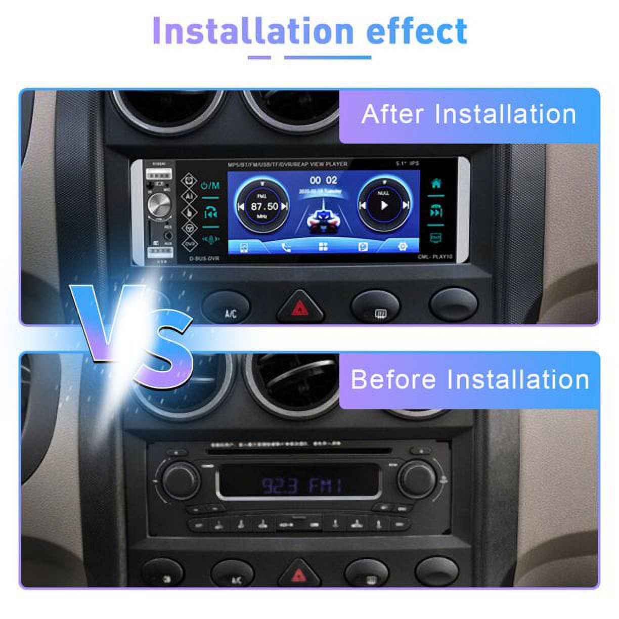 Podofo Single Din 5.1'' Car Stereo Radio Apple Carplay Android Auto Touch Screen Car Multimedia MP5 Player Bluetooth Mirror Link FM USB Charging, with Backup Camera