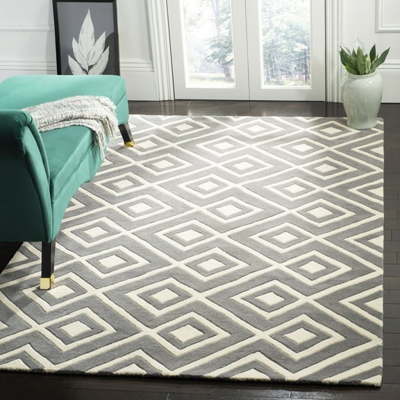 SAFAVIEH Chatham Eric Geometric Wool Area Rug, Dark Gray/Ivory, 4' x 6'