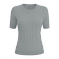 thumbnail image 5 of Delayuji Women's Short Sleeve Knitted T-Shirt Fashion Solid Color Crew Neck Elegant Lightweight Pullover Top Spring Summer Outfit, 5 of 5