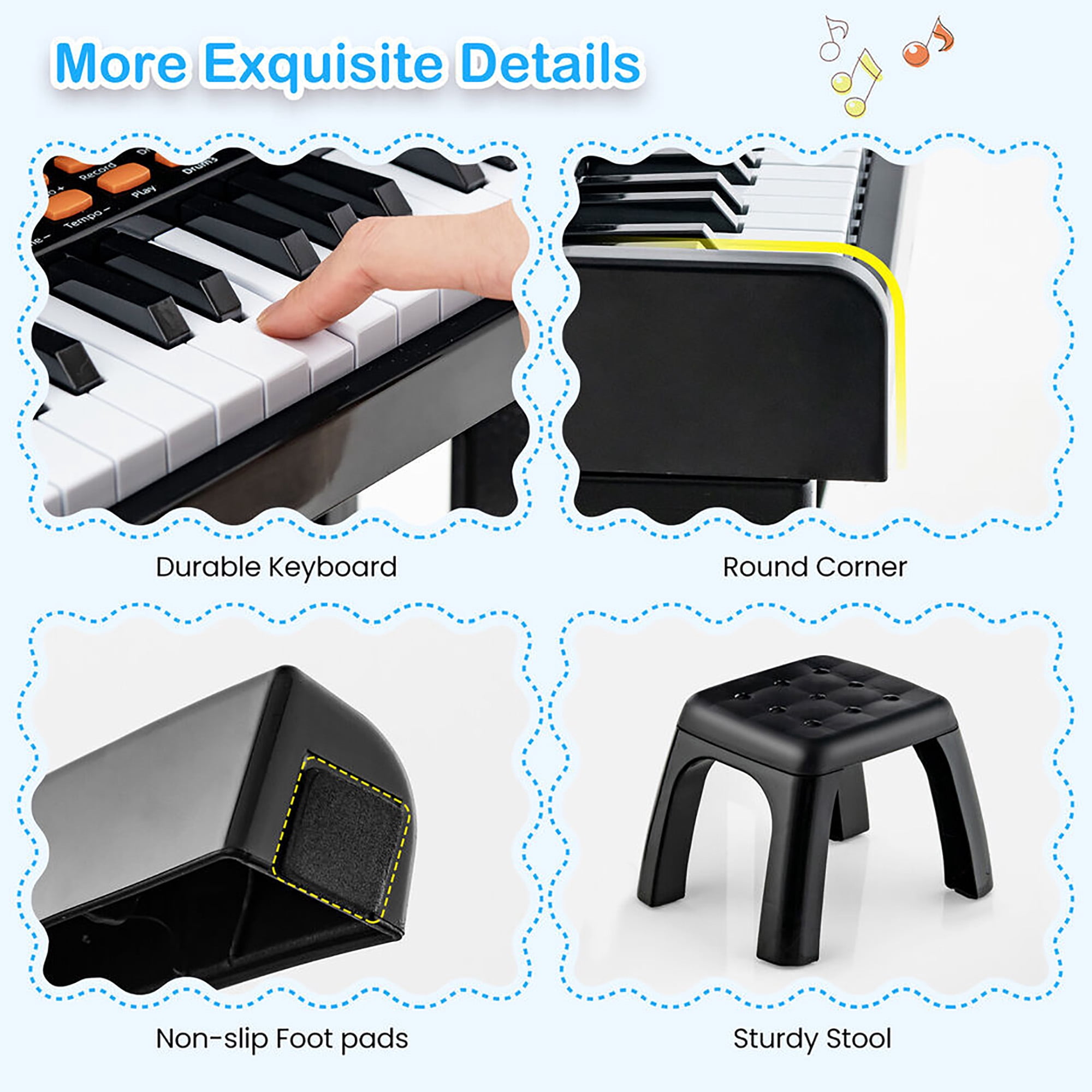 Gymax 37-Key Music Piano Keyboard Kids Learning Toy Instrument w/ Microphone Black