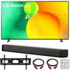 LG 50NANO75UQA 50 Inch HDR 4K UHD Smart NanoCell LED TV 2022 Bundle with Deco Home 60W 2.0 Channel Soundbar, 37"-100" TV Wall Mount Bracket Bundle and 6-Outlet Surge Adapter