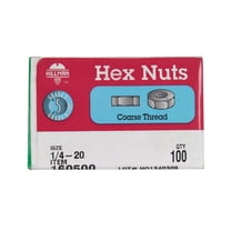 Hillman 160500 Hex Nut 1/4" Zinc-Plated Steel USS Zinc-Plated