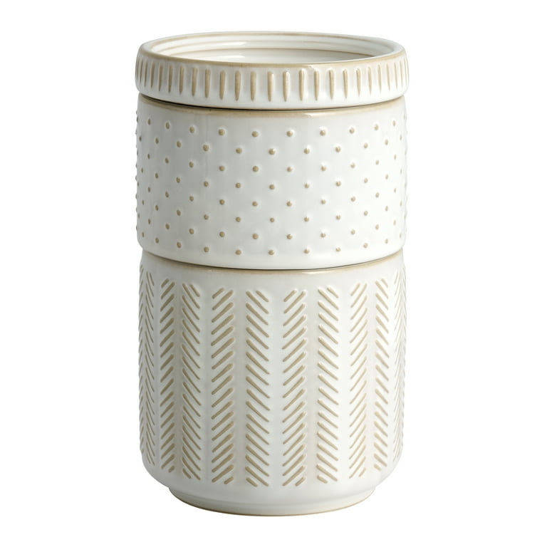 Better Homes & Gardens 3-Piece Textured Ceramic Stackable Jar Set, Creamy White