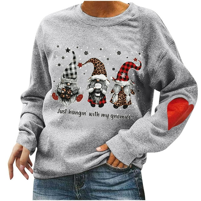 Birdeem Automne et Hiver Femmes Chandail Imprimé de Noël Col Rond Manches Longues Blouse Unie Hauts Chandails en Molleton