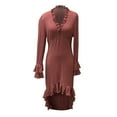 thumbnail image 4 of Daolelai Women's Retro Halloween Ruffled Solid Color Long Sleeve Long Dress Pastoral Style Dress, 4 of 5