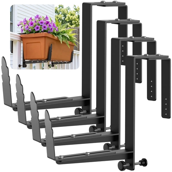 VOXOR Black Iron Stainless Steel Leaf-shaped Decoration Modern Decorative Adjustable for Deck Railing Plant Hangers with UV Resistant 4 Count
