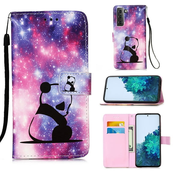 For Samsung Galaxy S21 Plus 5G Case, Mantto PU Leather Phone Case With Hand Rope Strap Cute Painted Flip Card Wallet Slots Kickstand Case For Samsung Galaxy S21 Plus 5G - Panda Baby