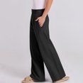 thumbnail image 4 of WTOBBY Women's Linen Casual High Waist Wide Leg Straight Cotton Button Trousers with Comfortable Fit for Fashionable Summer Outfits ,Black S, 4 of 6