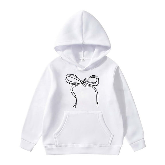 MEZZALL Child Long Sleeve Hoodie With Printed Bow Tie Sweatshirt Pullover Tops Lovely Toddler Dailywear, White, 4-5 Years