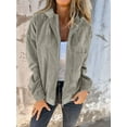 thumbnail image 6 of Women'S Solid Color Corduroy Jacket Minimalist Style Hooded Zip Front Coat Casual Outerwear Khaki M, 6 of 8